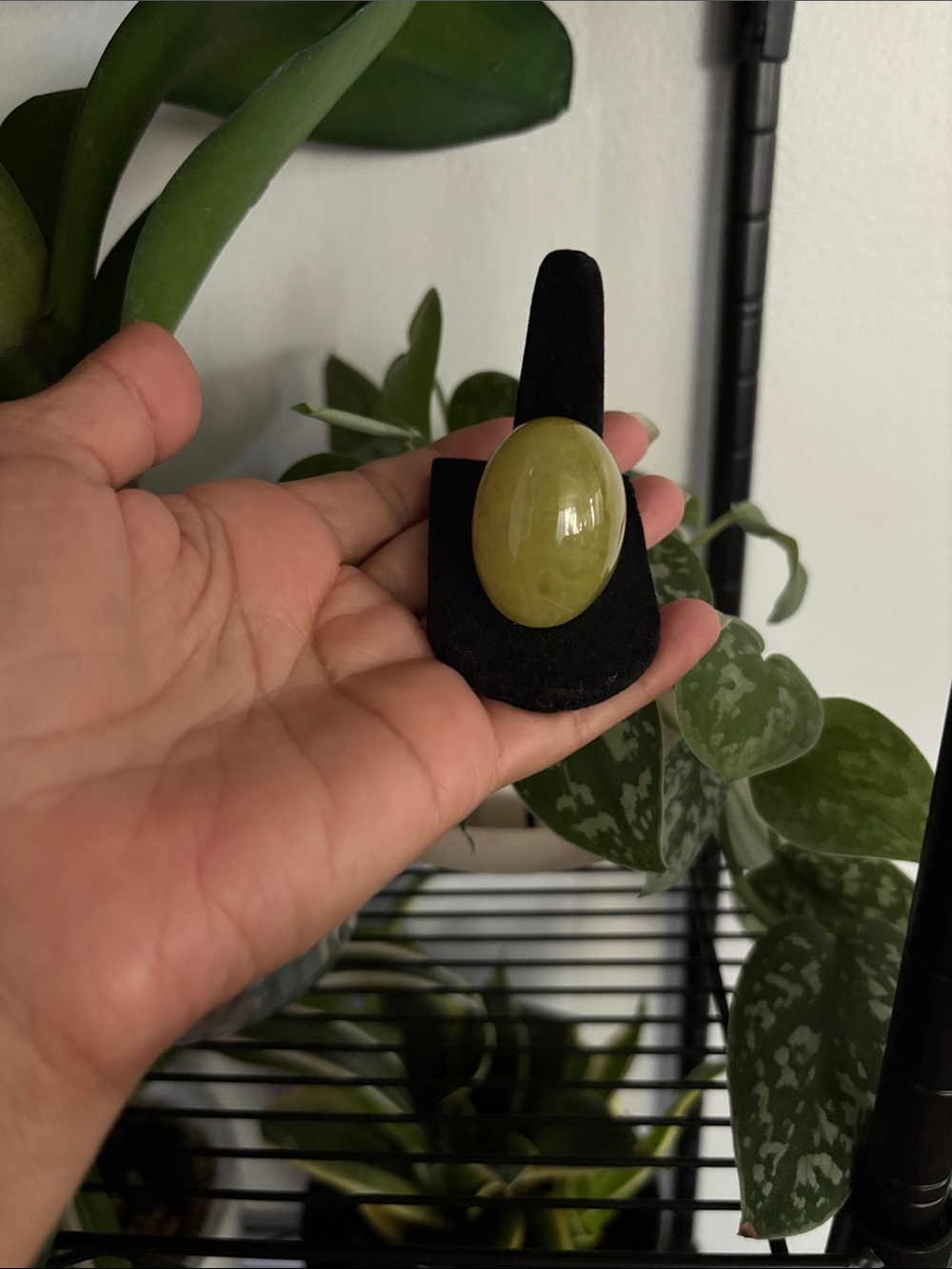 Olive Green Oval Stone Statement Ring - Women Jewelry